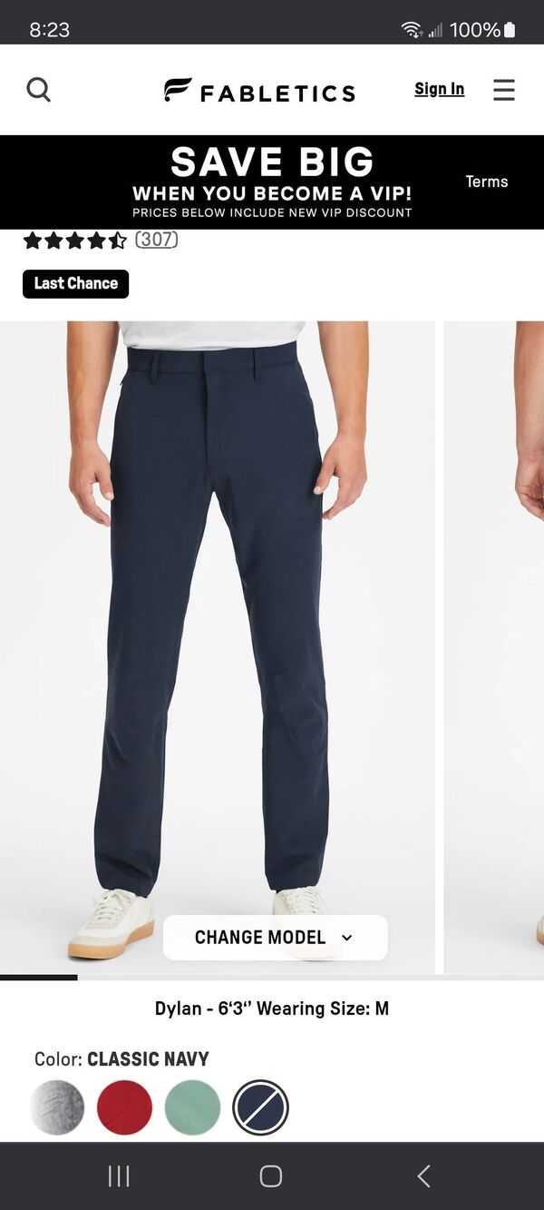 New Small Fabletics Classic Navy Blue The Only Pants Water Resistant Lightweight